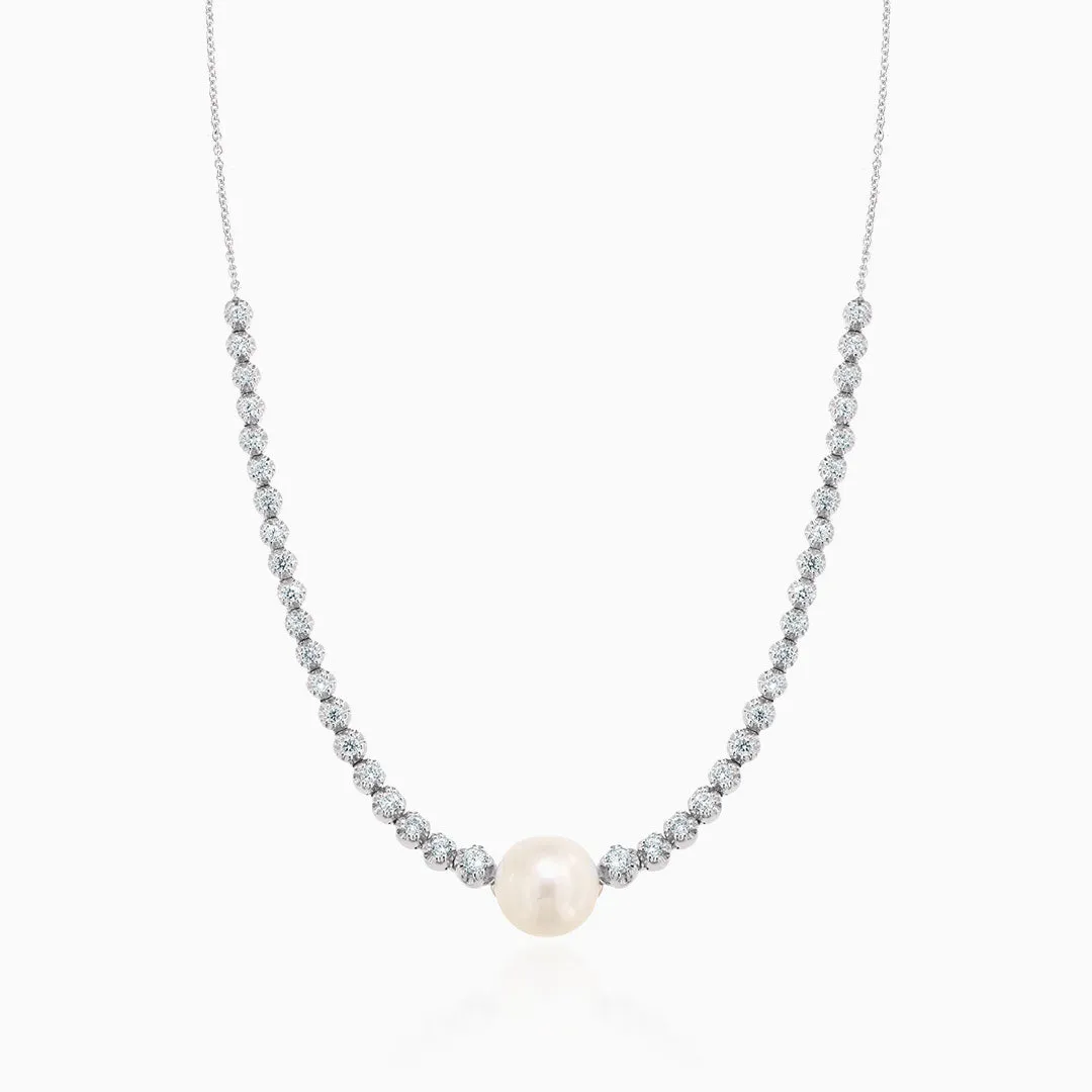 Half Tennis Necklace with a Pearl