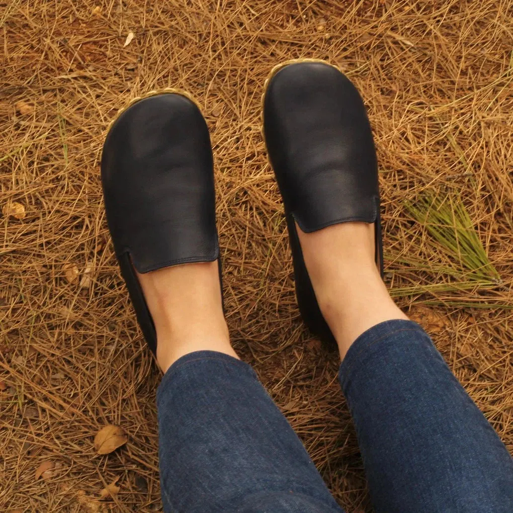 Handmade Leather Barefoot Shoes for Women - Navy Blue