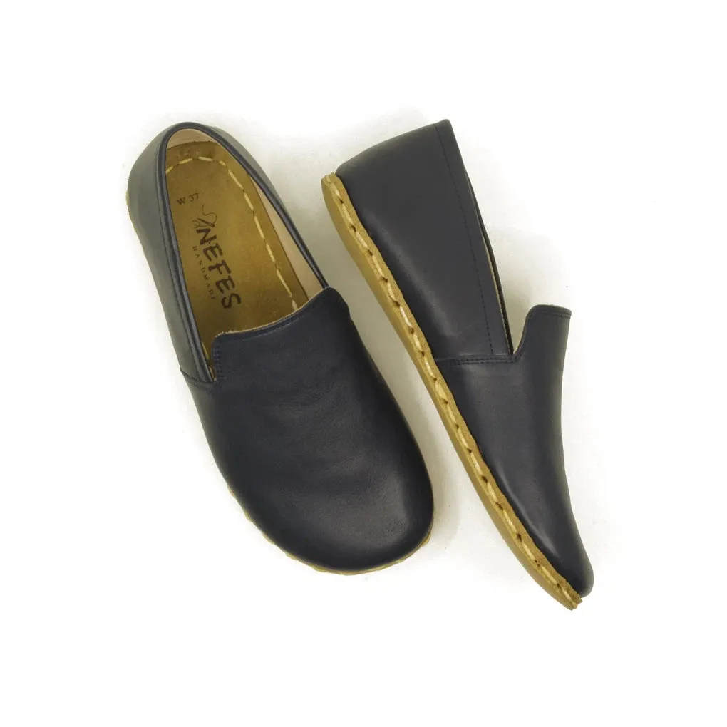 Handmade Leather Barefoot Shoes for Women - Navy Blue