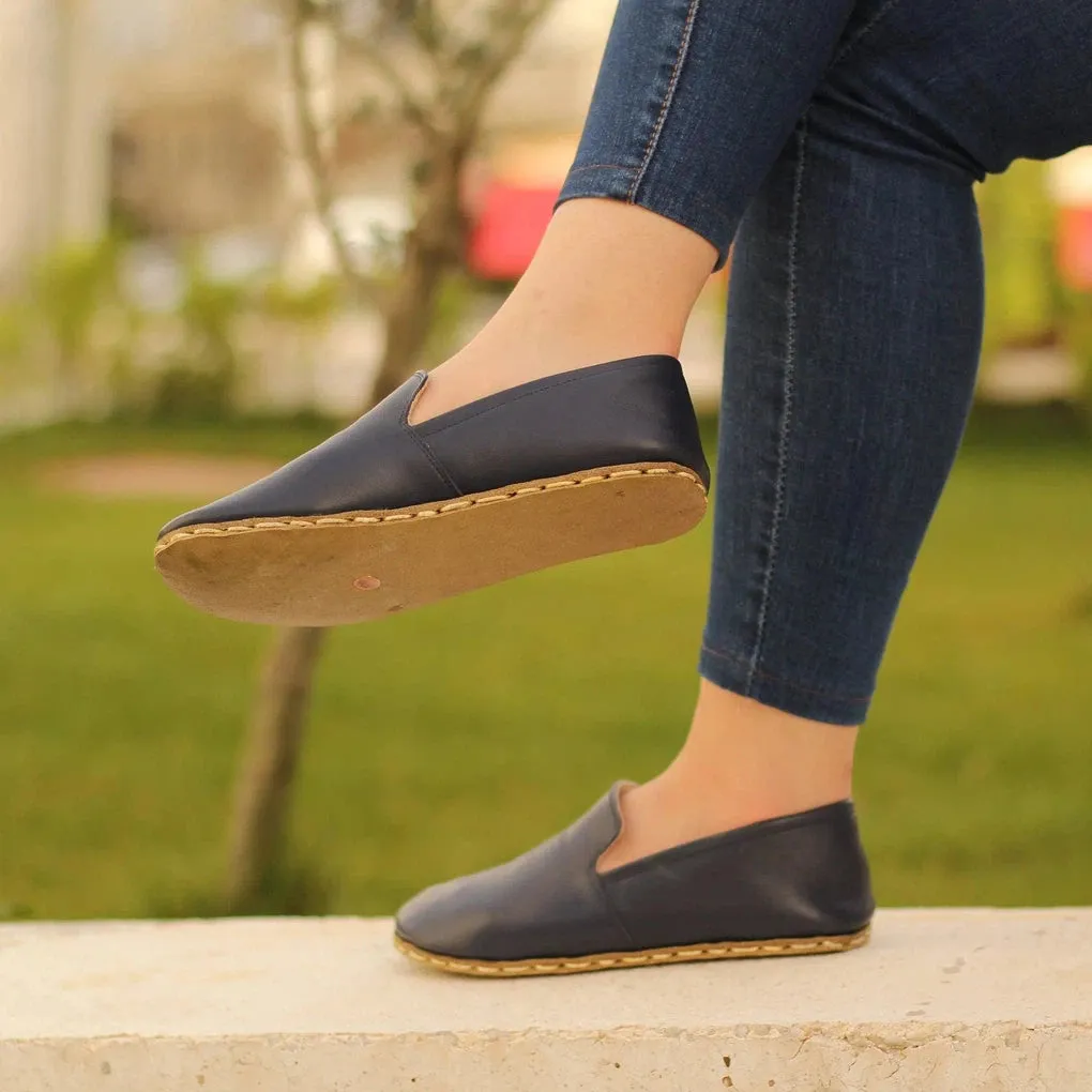 Handmade Leather Barefoot Shoes for Women - Navy Blue