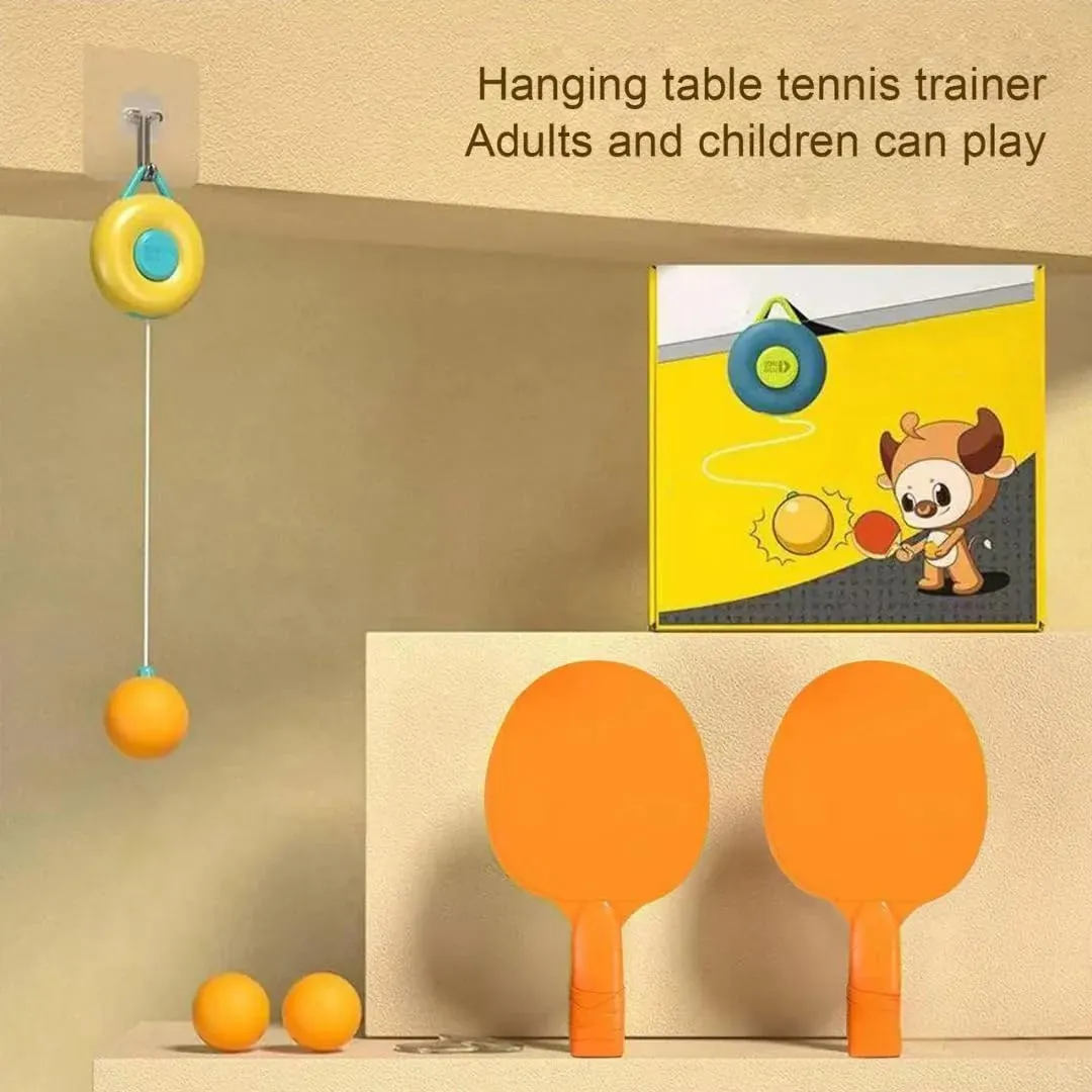 Hanging Table Tennis Trainer with Round Hook, Self Training Workout Indoor Gaming 2 Racket & 3 Ping Pong Practice Ball Portable - Parent Child Interaction Indoor Toys for Kids