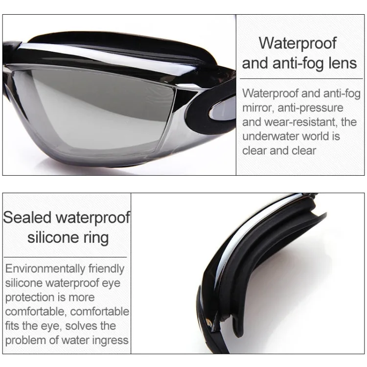 High-definition Waterproof Fogproof Swimming Goggles with Swimming Cap (Black)