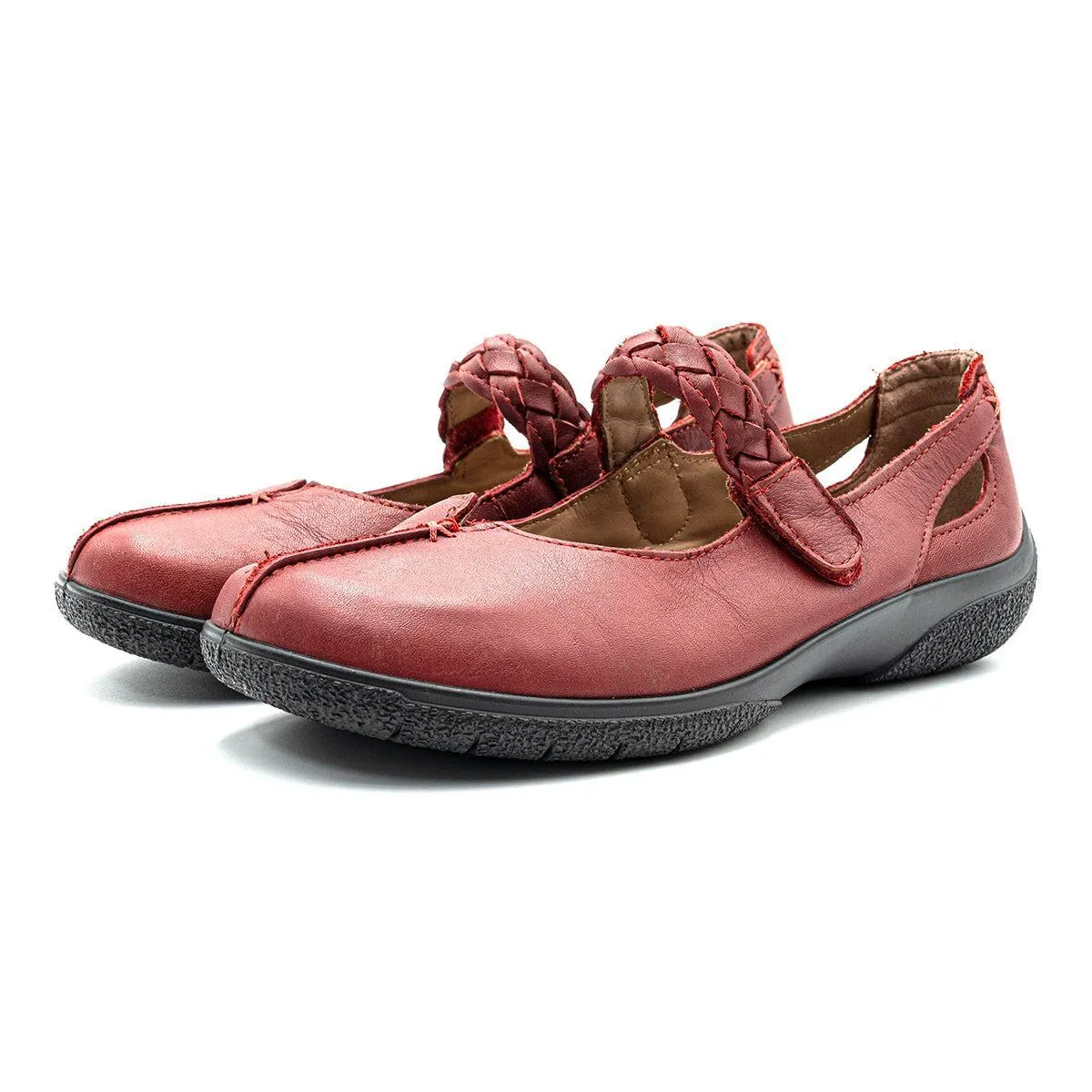 Hotter Shake Mary Jane Ballerinas Leather Red Colour For Women