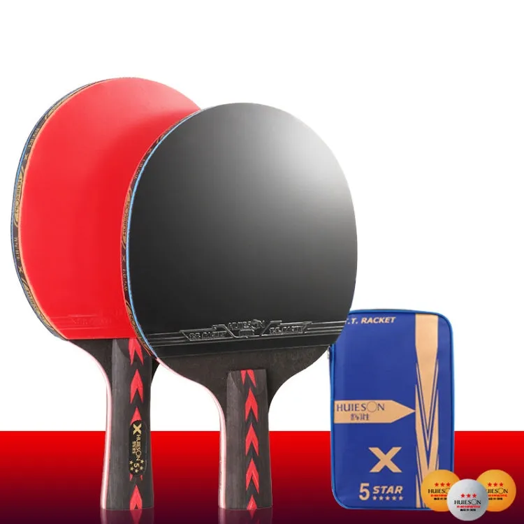 HUIESON HS-CPPX5 Five Stars Carbon Fiber Double-sided Reverse Adhesive Table Tennis Training Racket Set, Specification: Pen Hold Grip Racket