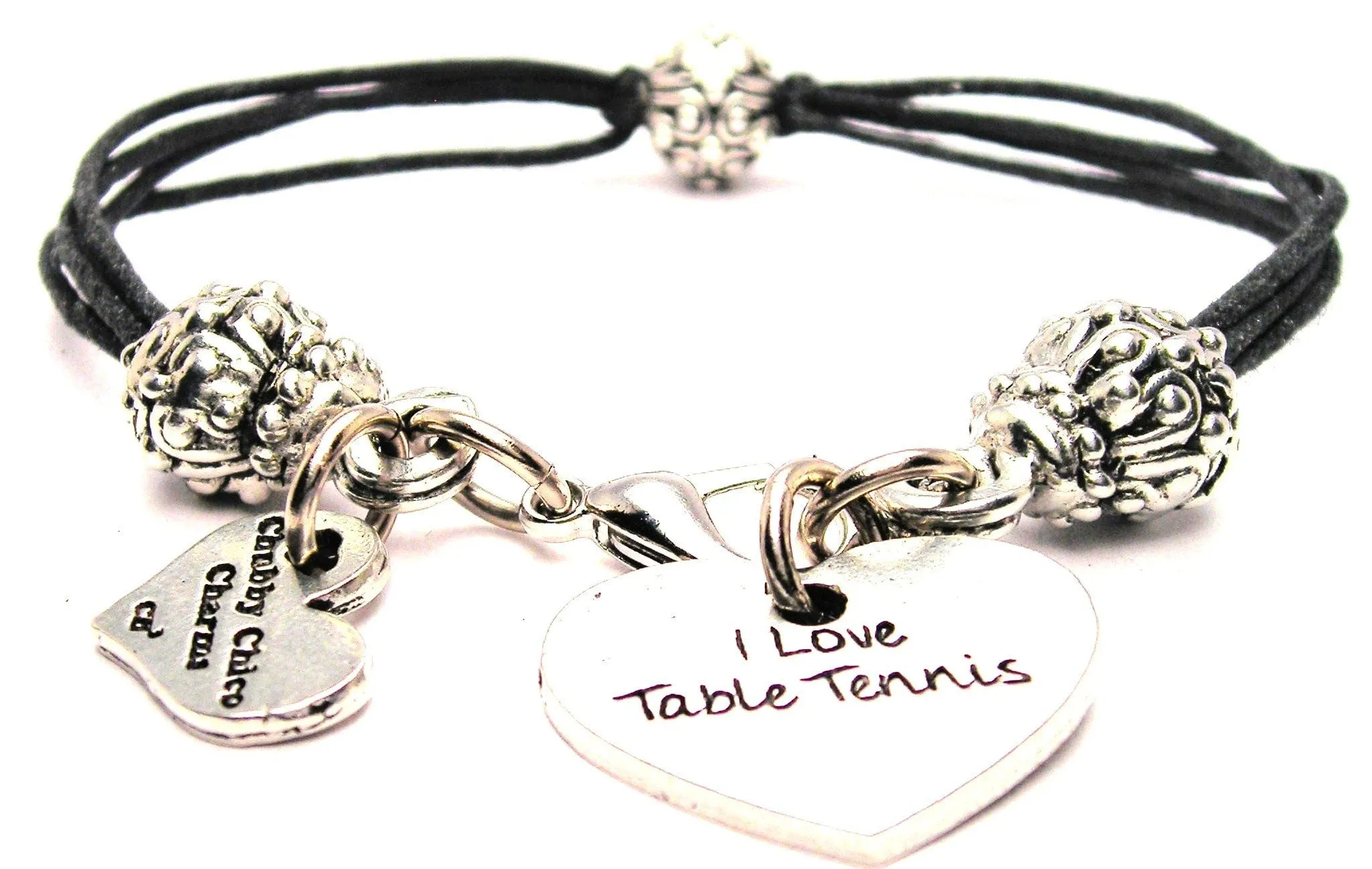 I Love Table Tennis Beaded Black Cord Bracelet