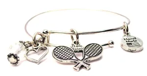 I Love Tennis With Crossed Racquets Expandable Bangle Bracelet