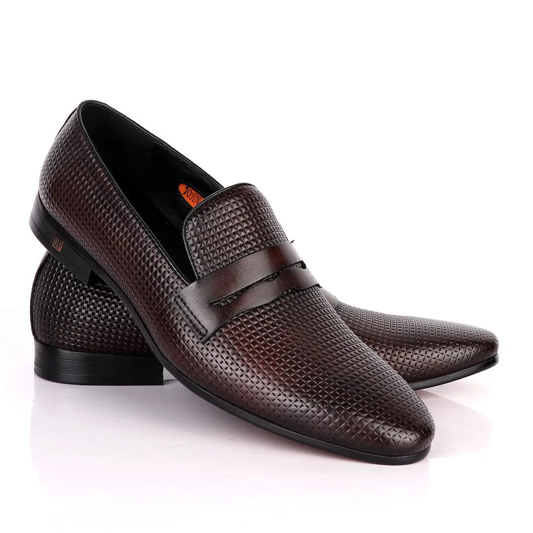 John Foster Full Cube Designed Leather Shoe-Coffee