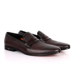 John Foster Full Cube Designed Leather Shoe-Coffee