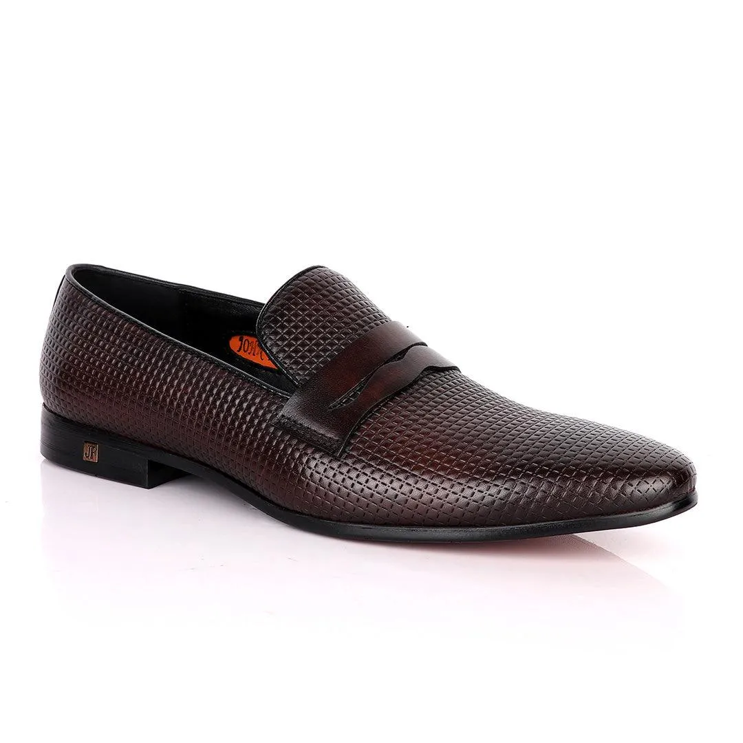 John Foster Full Cube Designed Leather Shoe-Coffee