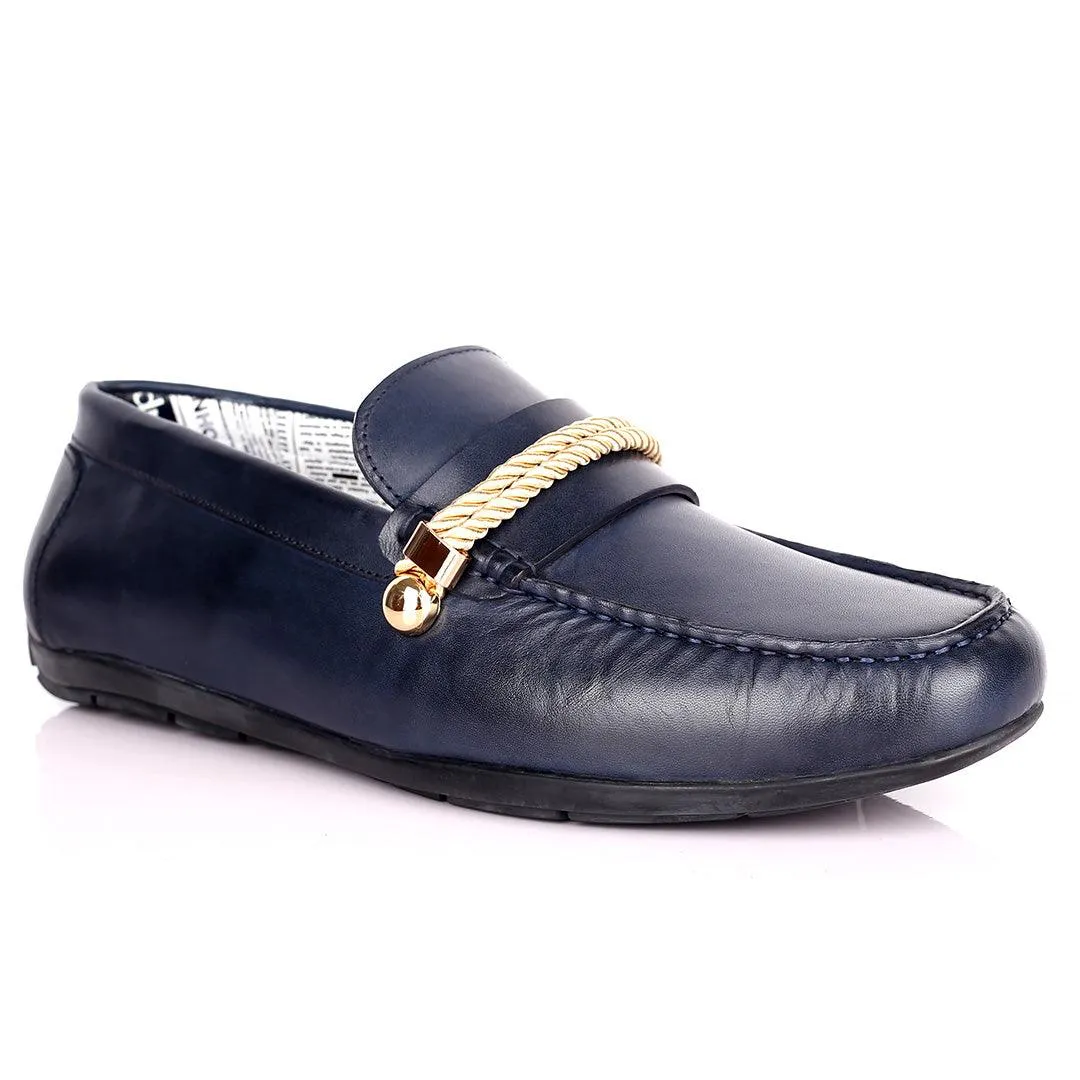 John Galliano Exquisite Gold Double Roped Designed Leather Shoe - Blue