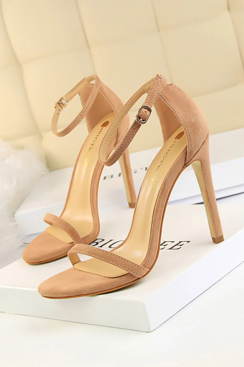 JOSKAA Woman Elegant high heel Apricot Strappy Stiletto Heels