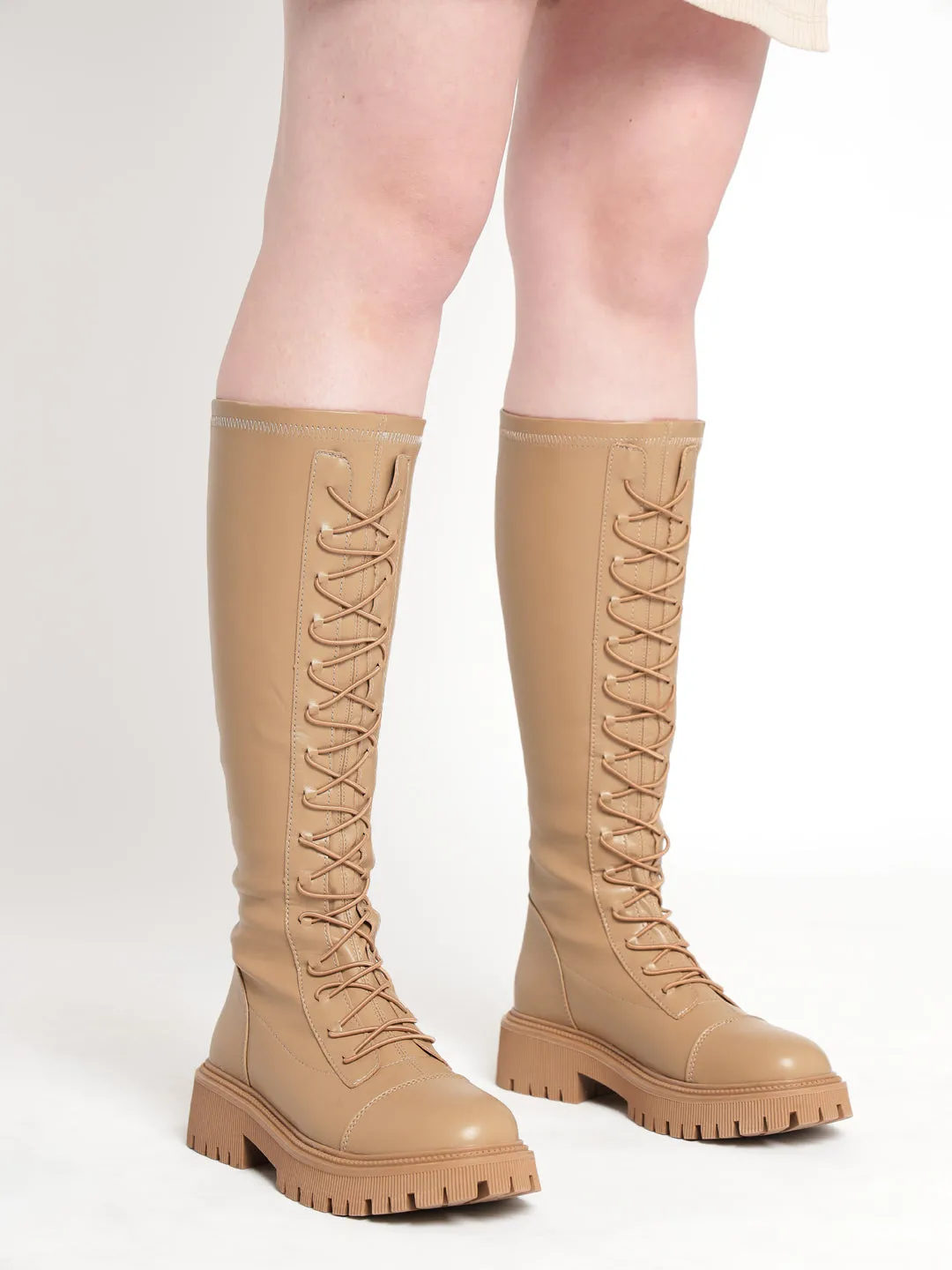 Khaki PU High-End-Fashion Stylish Long Boots (TC-RS3702-KHA)