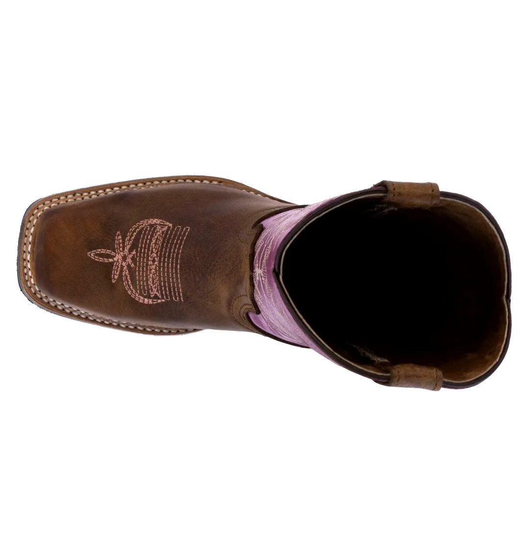 Kids Purple Western Cowboy Boots Classic Leather Square Toe