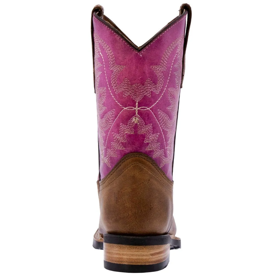 Kids Purple Western Cowboy Boots Classic Leather Square Toe