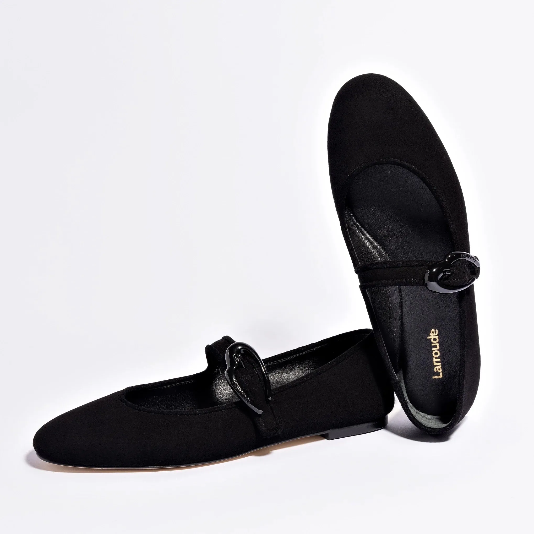 Larroude Verona Ballet Flat In Black Suede