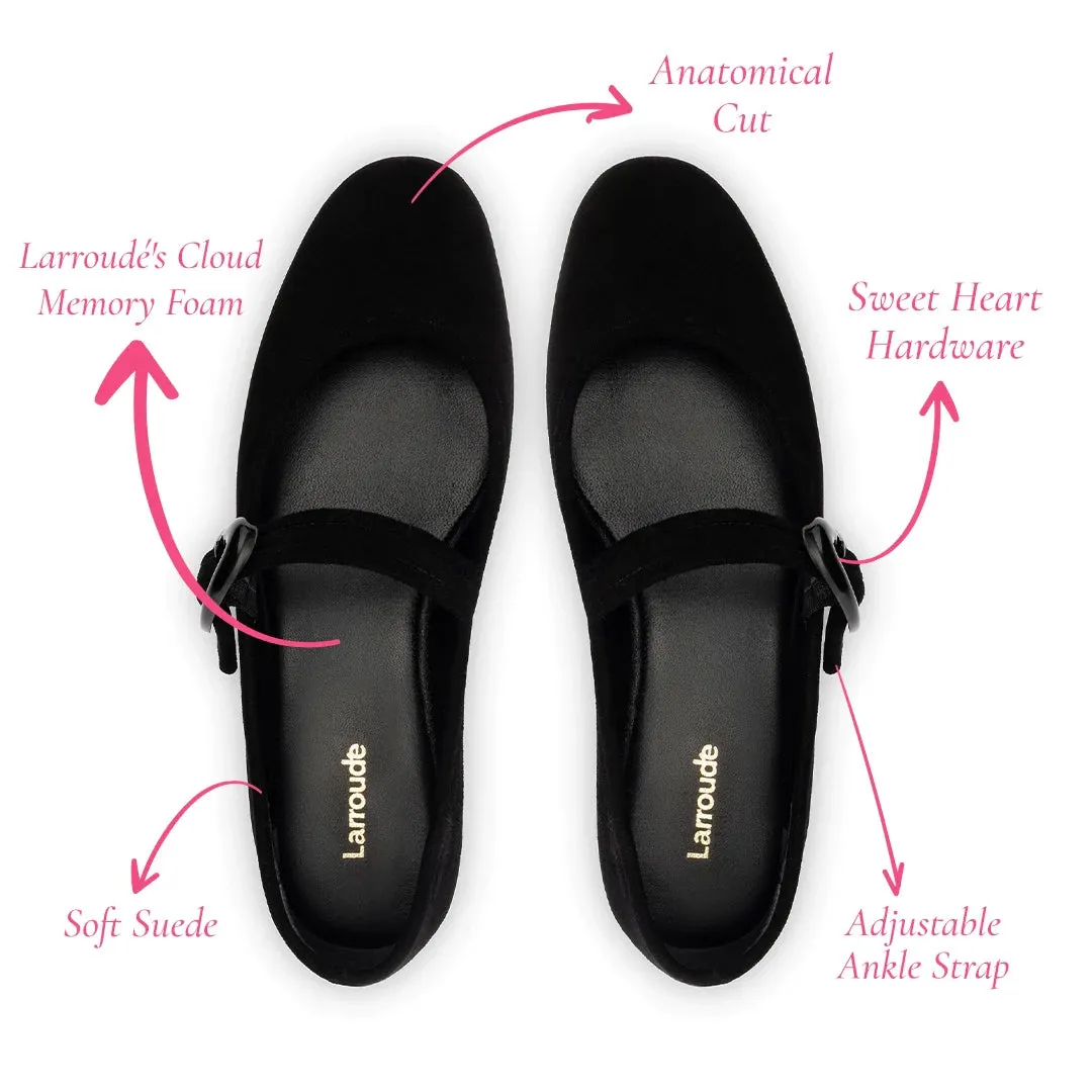 Larroude Verona Ballet Flat In Black Suede