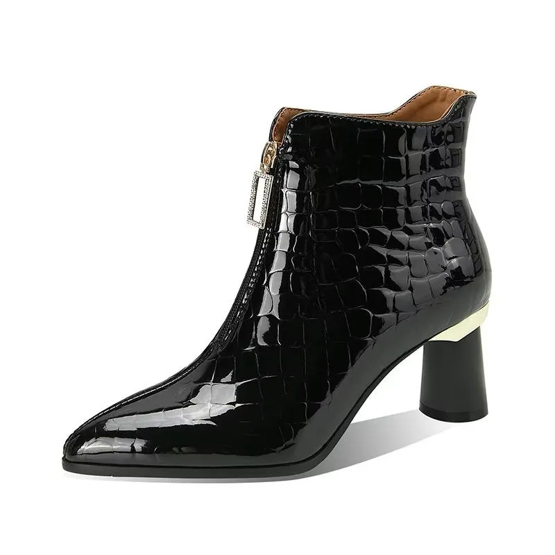 Luxury CrocTex Pointed Ankle Boots