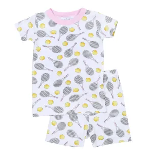 Magnolia Baby Bamboo Short Sleeve w/ shorts PJ Set - Tennis Anyone? Pink