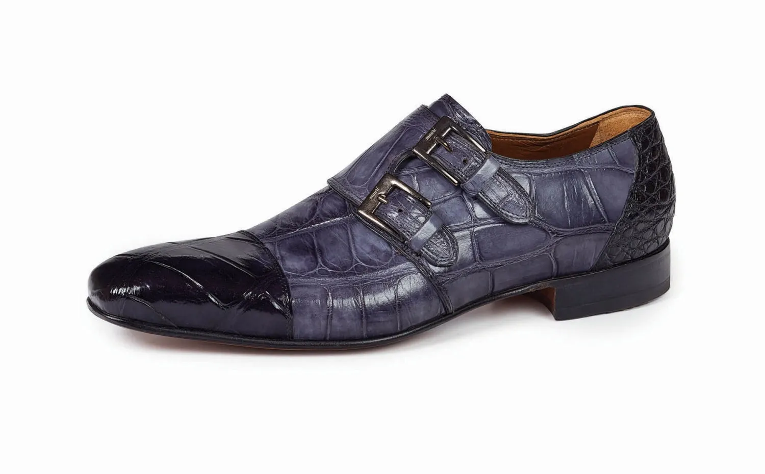 Mauri - 1152 Traiano Black/Grey Alligator Double Monk Strap Dress Shoe