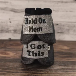 Medium "Hold On Mom" Gray Weaver Bells w/ Silver Glitter Straps