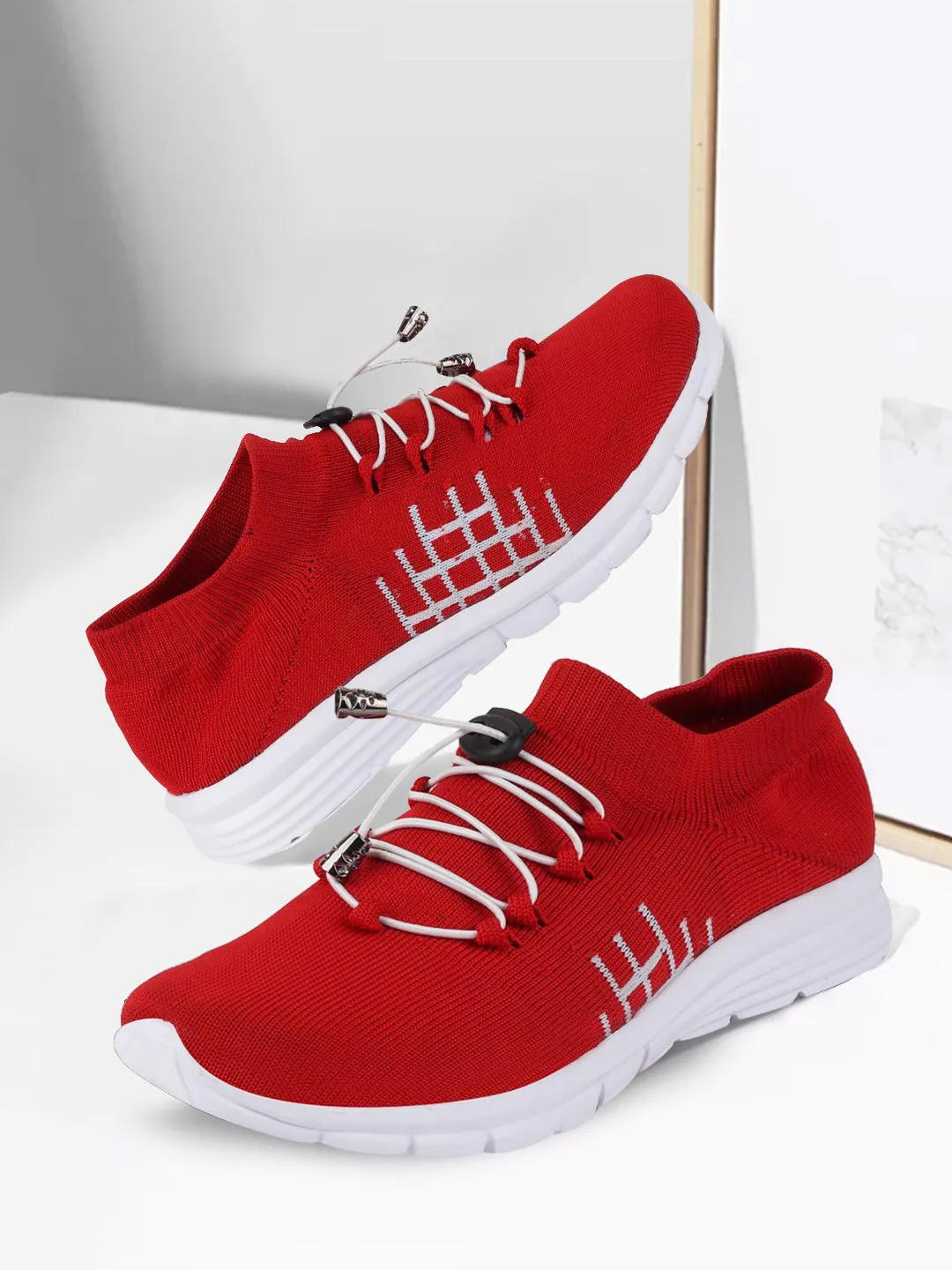 Men Red Sports Lace-Up Walking Shoes