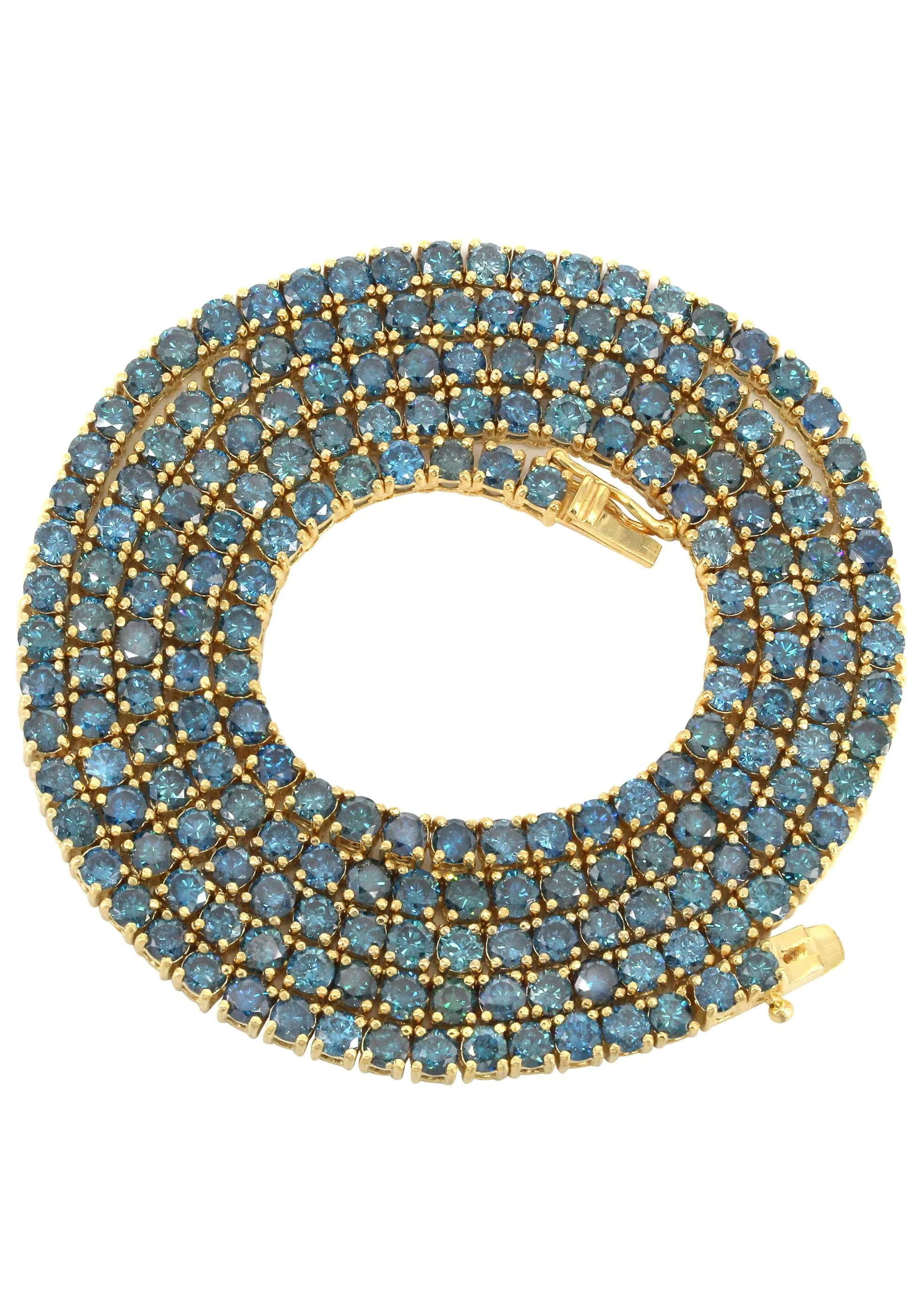 Mens Blue Diamond Gold Tennis Chain