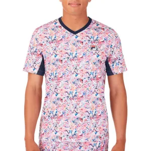 Men's Solar Power Printed V-Neck Tennis Crew Splash Power and Fila Navy