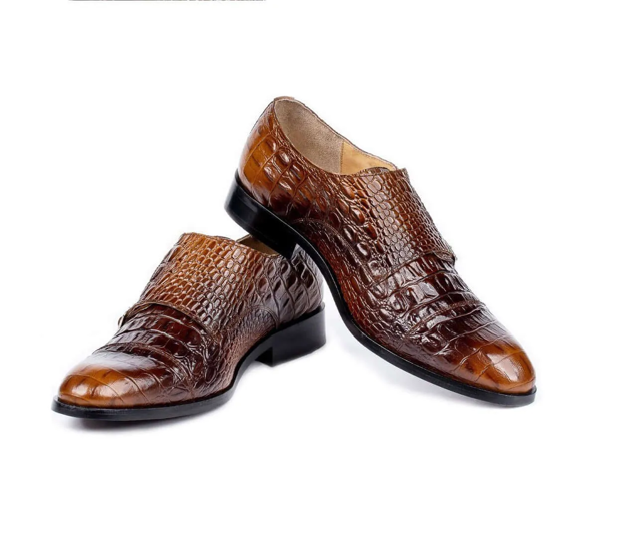 Men's Two Tone New Stylish Pure Alligator Texture Handmade Double Buckle Shoes