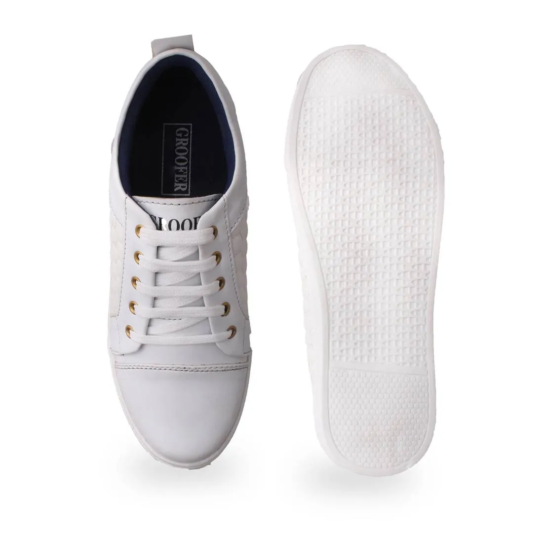 Men's White Synthetic Casual Sneakers