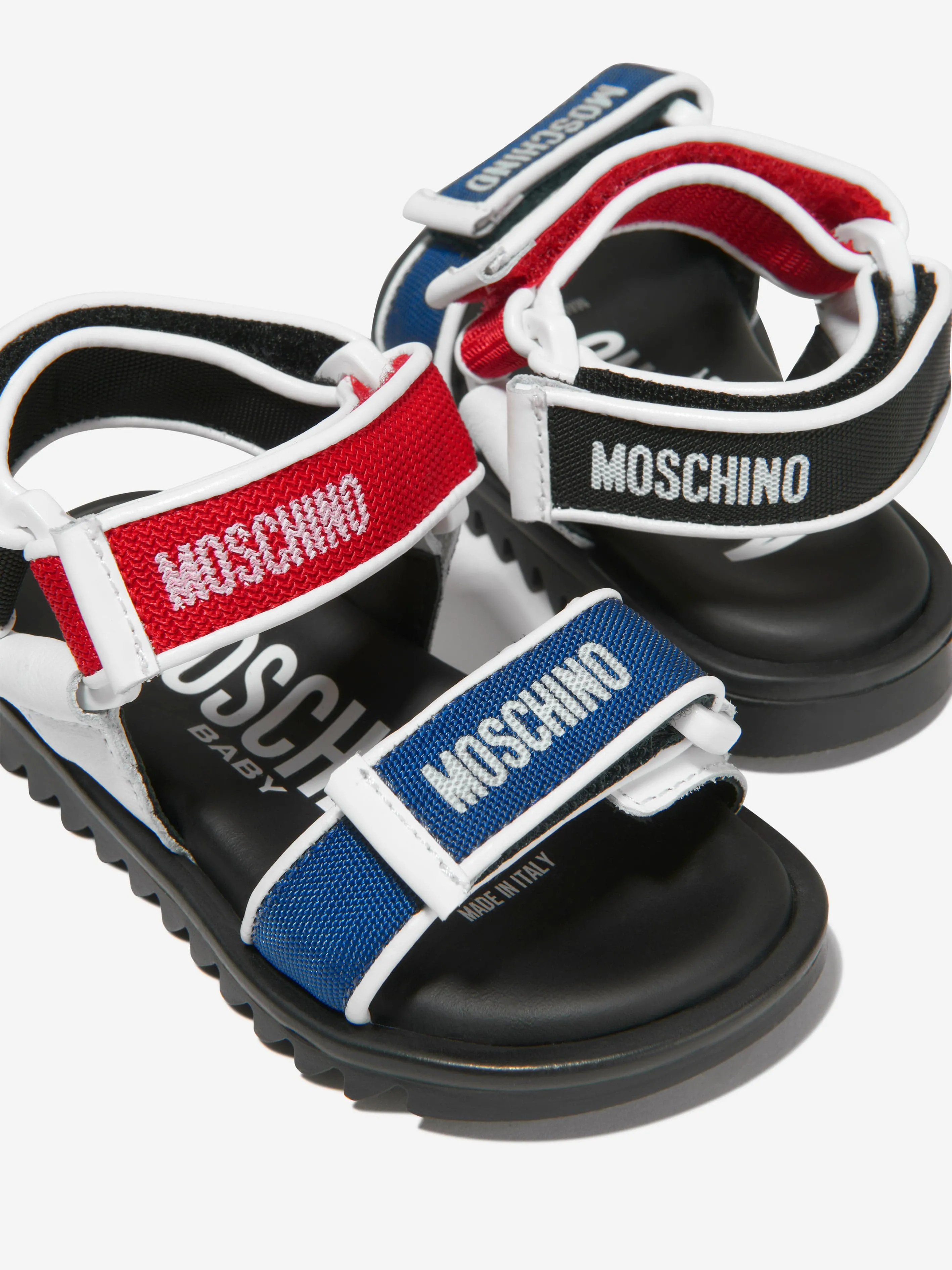 Moschino Boys Triple Strap Logo Print Sandals