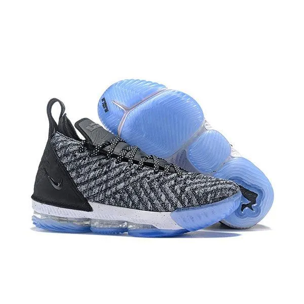 N LeBron 16 Oreo Black White Grey With Icy Blue Sneakers