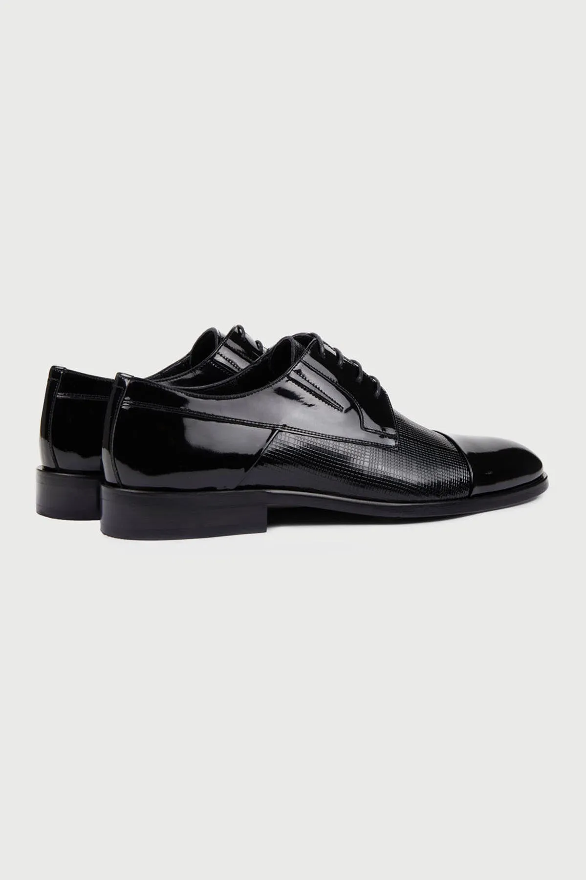 Navy Patent Patent Leather Lace-Up Tuxedo Shoes, Black Patent