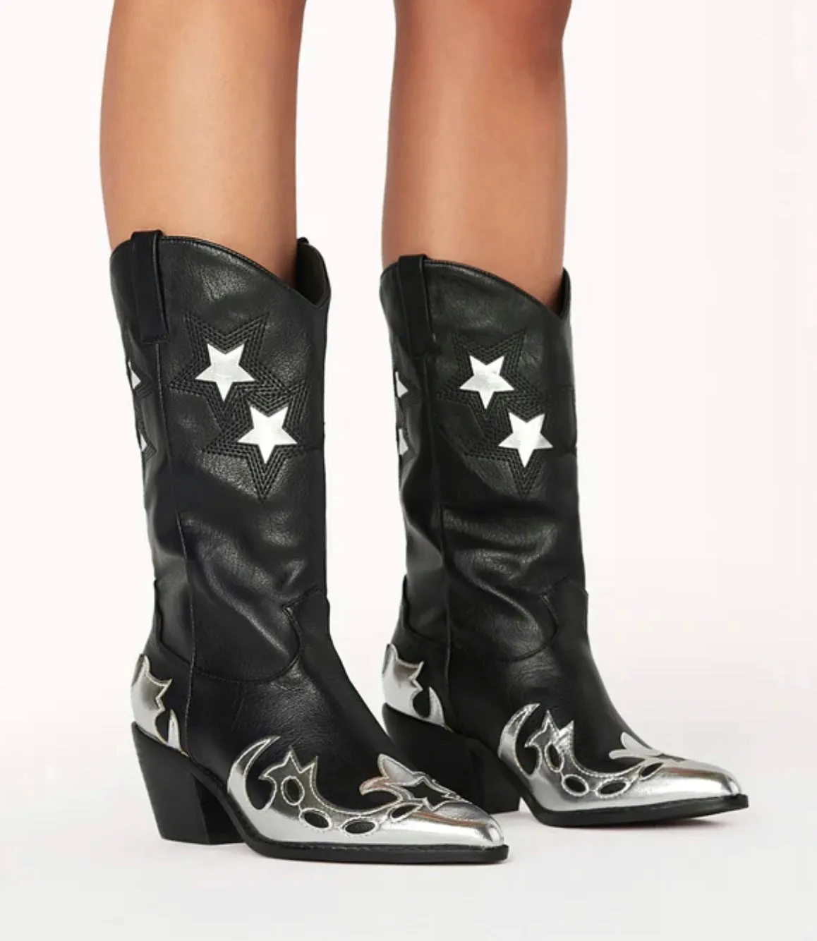 Nico Metallic Ankle Boots - Black & Silver