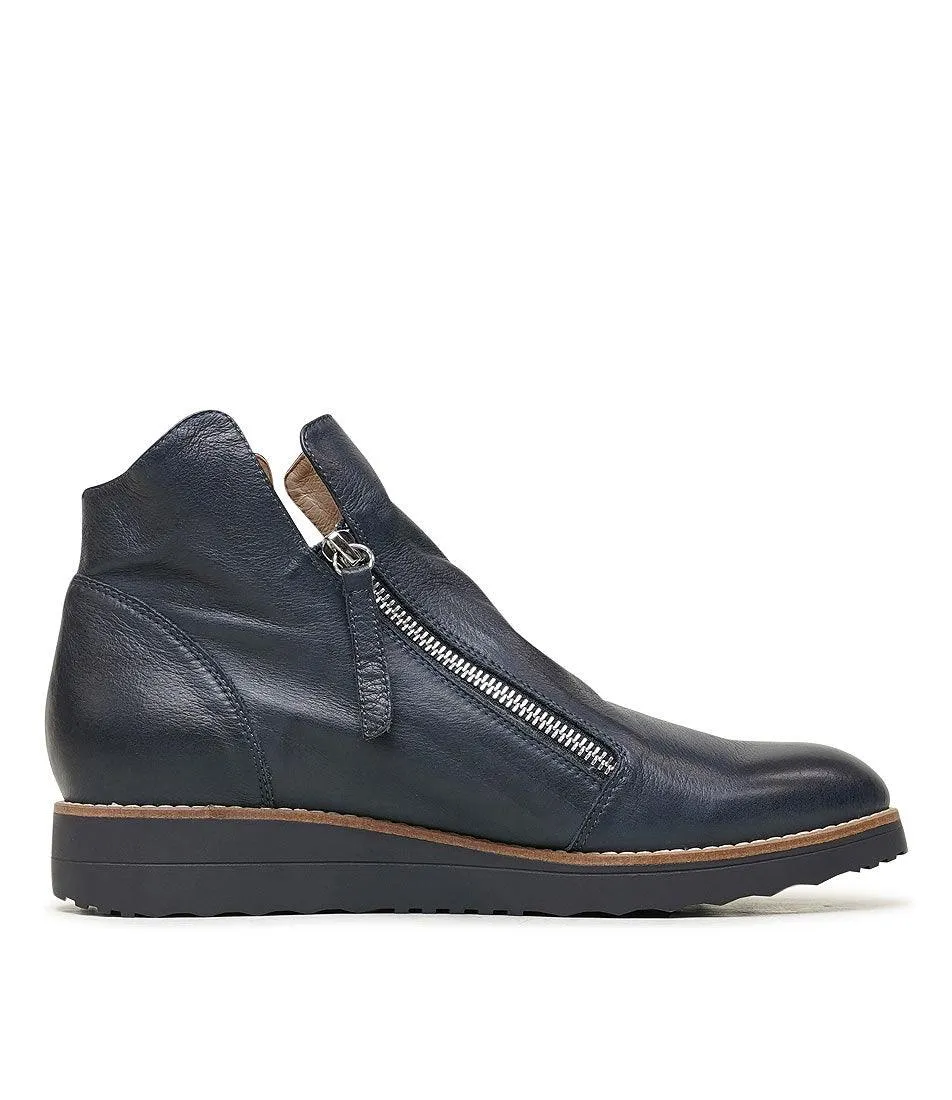 Ohmy Navy/ Navy Leather Ankle Boots