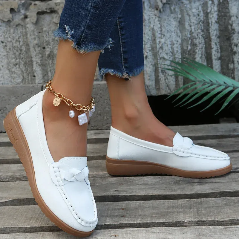 Orthopedic Women Shoes Soft Leather Slip On Walking Loafers Shoes