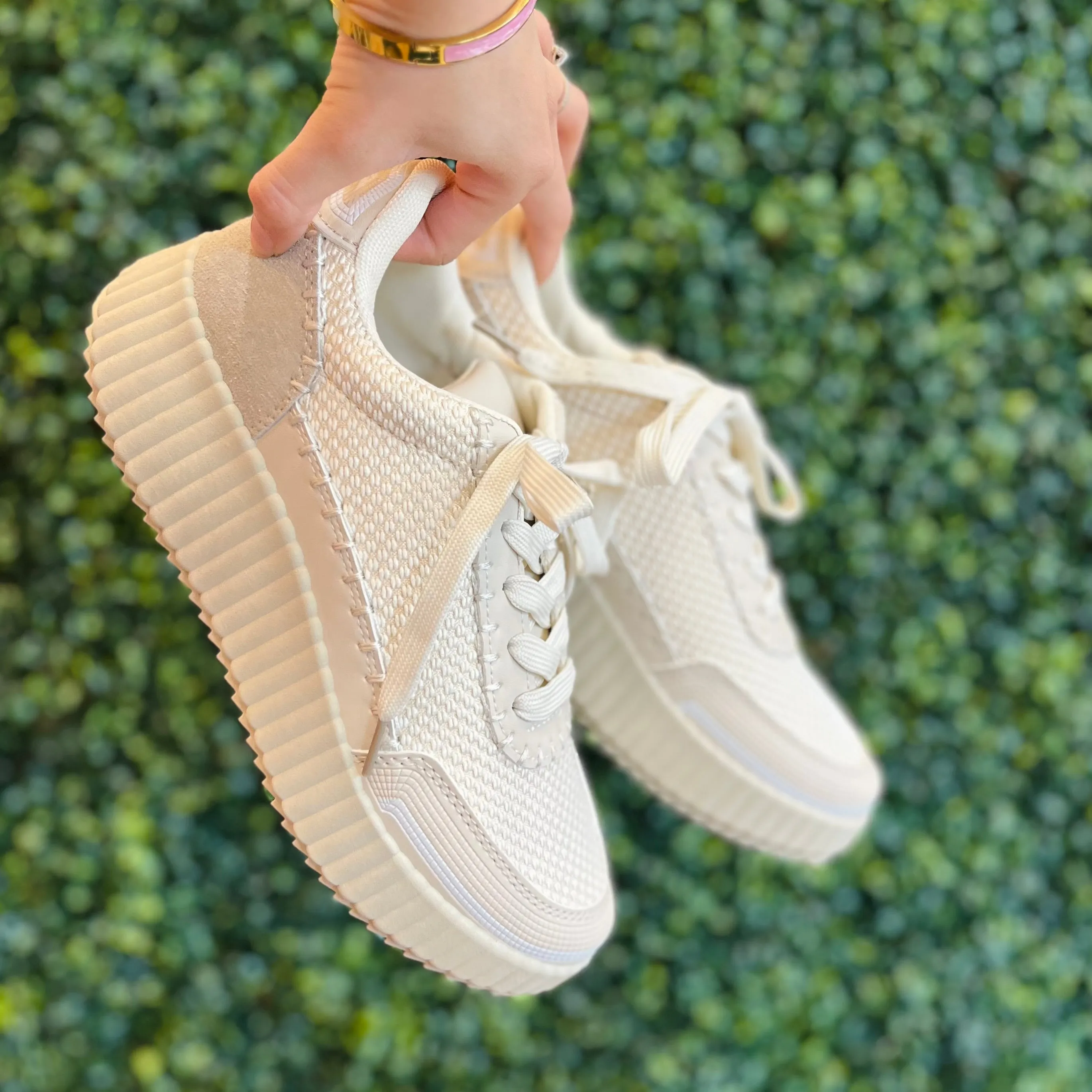 Out & About Cream Textured Platform Sneakers