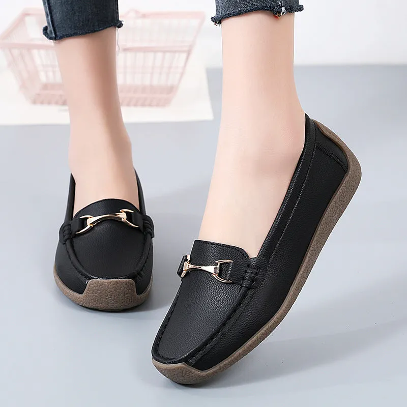 Owlkay Flat Fashion Comfortable Shoes  Leather Breathable Casual Loafers