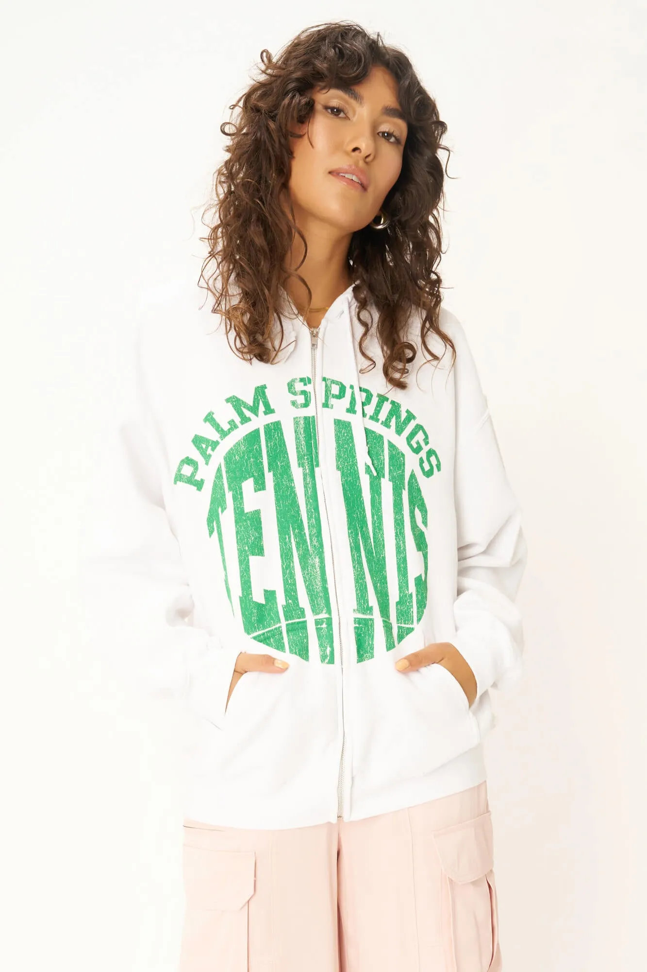 Palm Springs Tennis Zip Hoodie - White