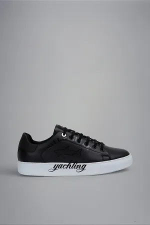 Paul & Shark Logo Print Leather Low-top Sneakers | Black