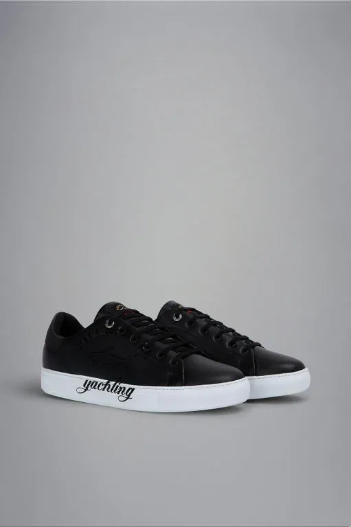 Paul & Shark Logo Print Leather Low-top Sneakers | Black