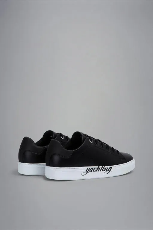 Paul & Shark Logo Print Leather Low-top Sneakers | Black