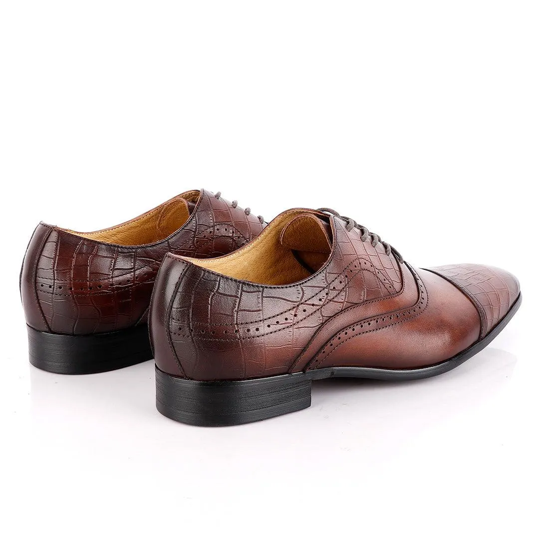 Paul Smith Oxford Half Croc Laceup Wingtip Coffee Leather Shoes