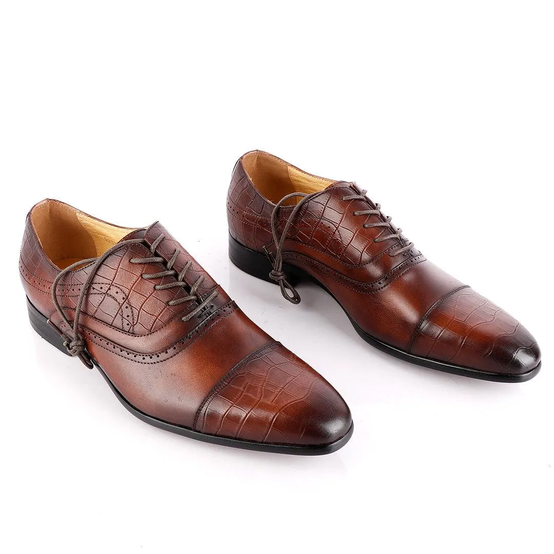 Paul Smith Oxford Half Croc Laceup Wingtip Coffee Leather Shoes