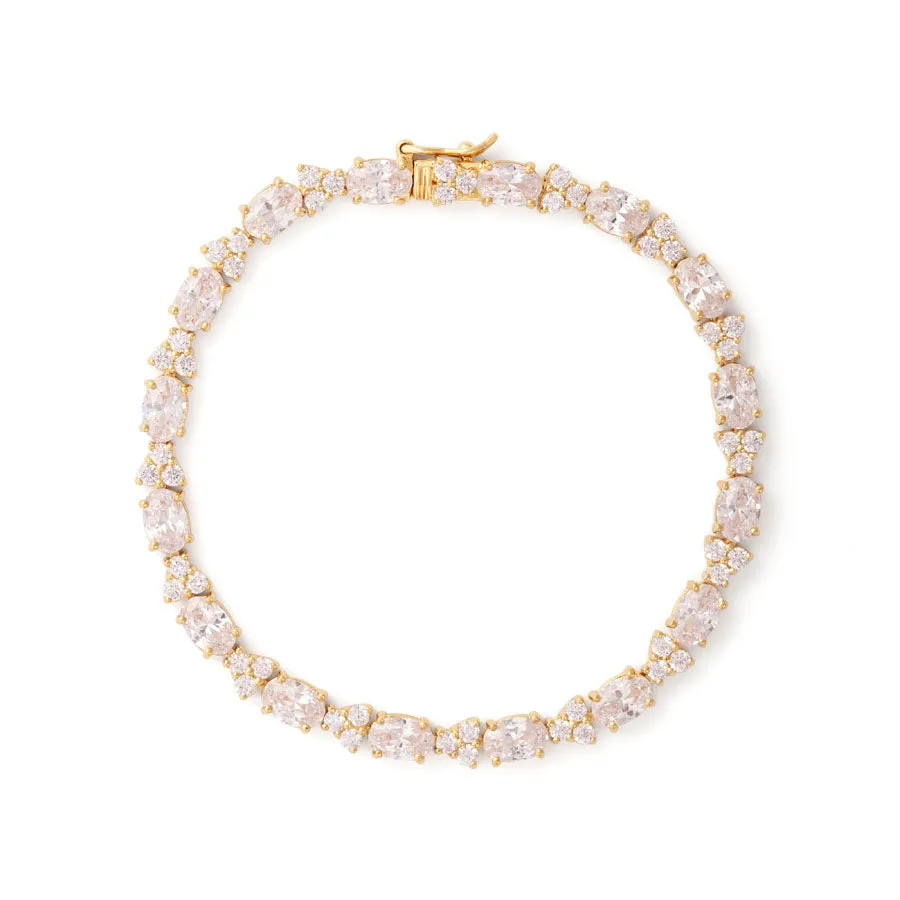 Pave 18K Gold Vermeil Oval Floral Tennis Bracelet