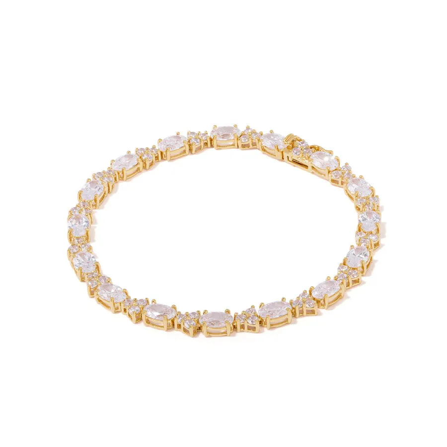 Pave 18K Gold Vermeil Oval Floral Tennis Bracelet