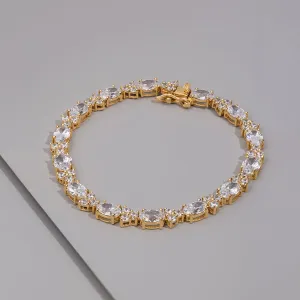 Pave 18K Gold Vermeil Oval Floral Tennis Bracelet