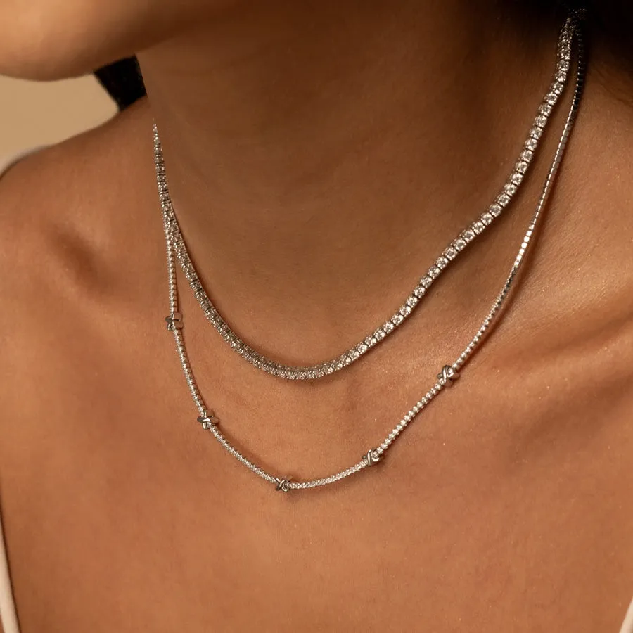 Pave 925 Sterling Silver Petite Tennis Necklace