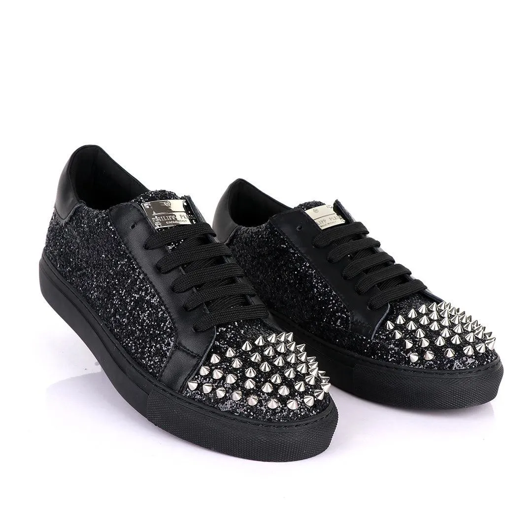 Philipp Plein Spikes and Studded Black Sneakers