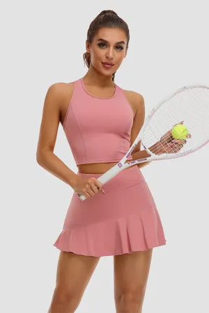 Pink 2 Piece Tennis Dresses for Women with Shorts and Pockets Golf Workout Outfits Skirts Sets