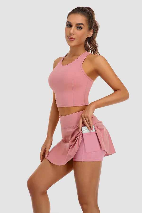 Pink 2 Piece Tennis Dresses for Women with Shorts and Pockets Golf Workout Outfits Skirts Sets